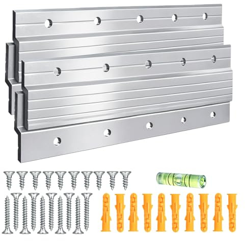 2 Pairs French Cleat, 30 cm Picture Hanger, Aluminum Alloy Interlocking Wall Mounting Bracket with Spirit level 30 Screw Fittings, for Hanging Mirrors, Picture, Shelf, Whiteboard, Art, Frames