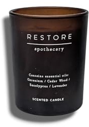 Mārks & Spēncēr | Restore Apothecary Scented Mini Candle - Geranium Cedar Wood Eucalyptus Lavender Essential Oils | 60g