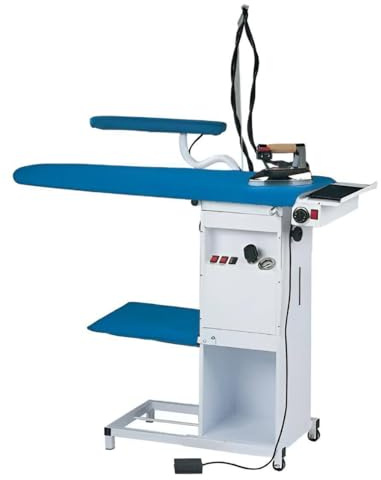 Asse da stiro professionale BF-100, con ferro da stiro, 1600 W, 220 V, 3,5 litri, sistema di stiratura con caldaia in rame, valvola a vapore regolabile, riscaldamento da tavolo con aspirazione e