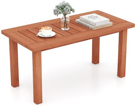 DREAMADE Table Basse d’Extérieur, Table de Patio en Bois Massif avec Plateau Spacieux à Lattes, Meuble d’Appoint Rectangulaire pour Balcon, Terrasse, Bord de Piscine, 90 x 45,5 x 43,5 cm