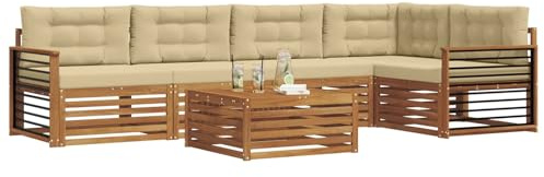 vidaXL Outdoor-Sofagarnitur mit Kissen 6 pcs Natur und Beige, Gartenmöbel, modernes Sofaset, Robustes Lounge-Set, gemütlicher Terrasse-Bereich zum Entspannen