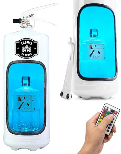 Feuerlöscher Minibar: Whisky-Set, Geschenk für Männer, Präsent für Ihn, Feuerwehrmann, Ehemann, Trauzeuge, Bester Freund, Hausbar, Barschrank, Männergeschenk, Wandmontage, LED-Beleuchtung, Weiß
