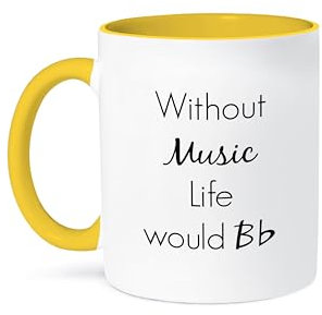 3dRose Mug_256666_8 Without Music Life Would B Flat, Ceramic, Yellow/White