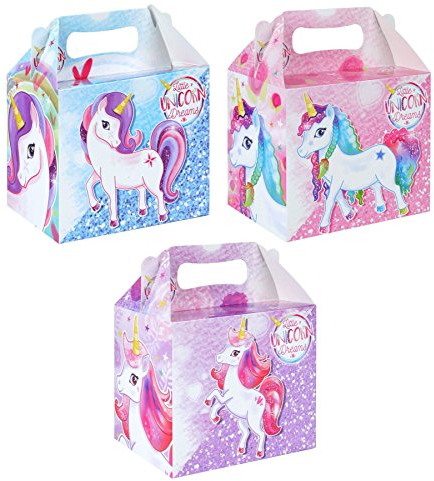 Henbrandt 12 x Paper Lunch Box Unicorn Design Kids Childrens Party Bag Fillers Pinata Toys Present Picnic