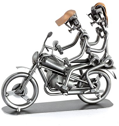 Steelman24 I Omini di Viti Coppia in Motocicletta con Piastra di Incisione Personale I Idee Regalo Originale I Soprammobili in Metallo I Modellino