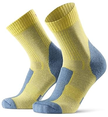 DANISH ENDURANCE Walking Socks Merino Wool Lightweight, Anti Blister Hiking Socks, Breathable Trekking Socks, for Men & Women, Unisex, Yellow/Flint Grey 3-6