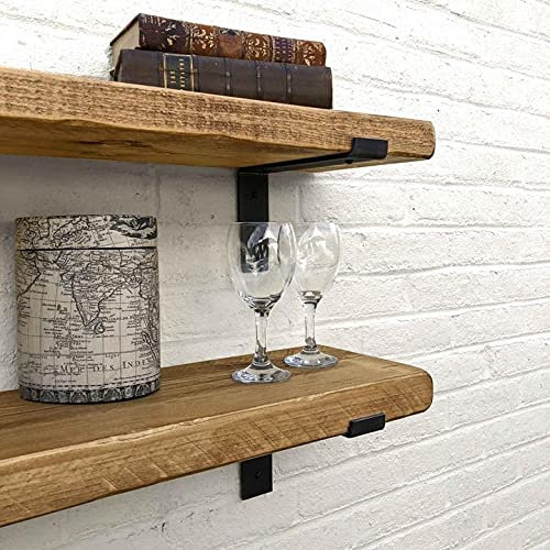 Ben Simpson Furniture Rustic Chunky Industrial Shelf Shelves Metal Brackets Solid Wood | 22 x 50 cm | Walnut