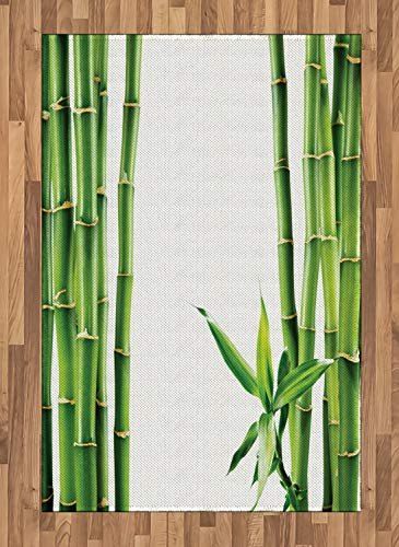 ABAKUHAUS Natur Teppich, Zweige der Bambuspflanze, Deko-Teppich Digitaldruck, Färben mit langfristigen Halt, 120 x 180 cm, Farngrün Weiß