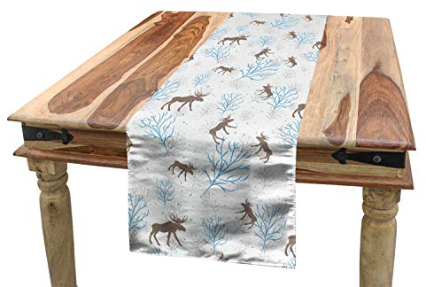 ABAKUHAUS Weihnachten Tischläufer, Winter Retro Wald, Esszimmer Küche Rechteckiger Dekorativer Tischläufer, 40 x 180 cm, Braun Blau