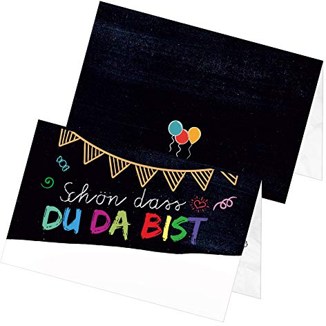 itenga 24 x Tischkarten Tafel Schulanfang Kindergarten Kindergeburtstag Visitenkartengröße zum Klappen und Aufstellen