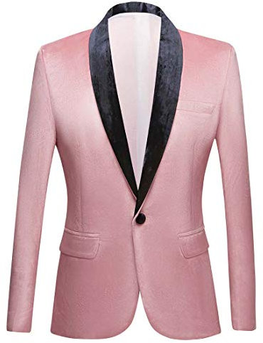 PYJTRL Veste de Costume en Velours pour Homme Coupe ajustée (3XL, Rose)