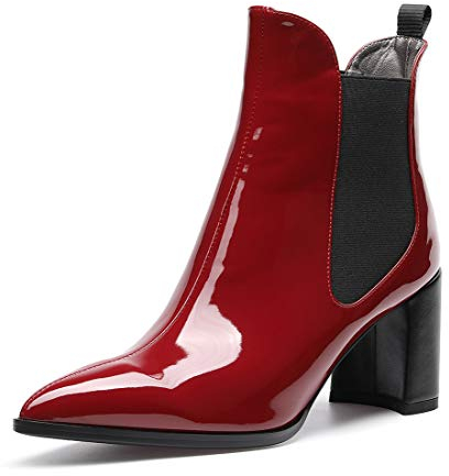 Castamere Donna Polacchine Tacco a Blocco Stivali Chelsea 7.5CM Medio Tacco Pelle Verniciata Borgogna Scarpe EU 38