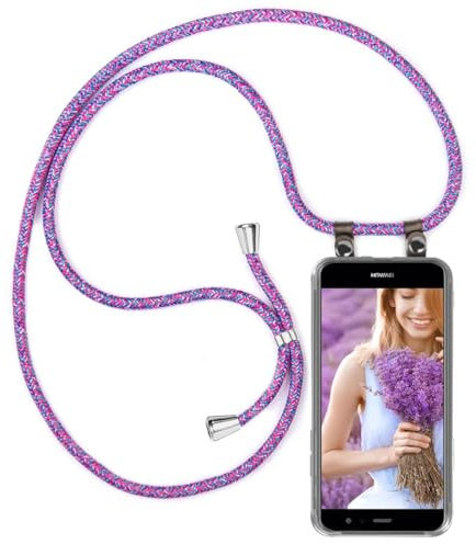 moex Handykette für Huawei P10 Lite Hülle mit Band abnehmbar, Handyhülle mit Kette zum Umhängen, Handyband Kordel Umhängehülle, Necklace Handy Umhängeband, Lila Pink
