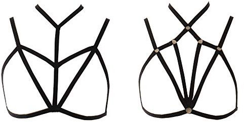 Amasawa 2 Stück Damen verstellbare Harness Bra elastischen Büstenhalter,Damen Geschirr Elastisch Cupless Käfig BH Hohl Aus Riemchen Ernte Oben