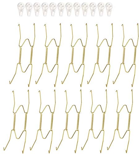 Andifany 10 Pack Plate Hangers, 6 Inch Wall Plate Hangers and 10 Pack Wall Hooks, Compatible 5 To 7 Inch Decorative Plates, Antique China, Antique Plates and Art