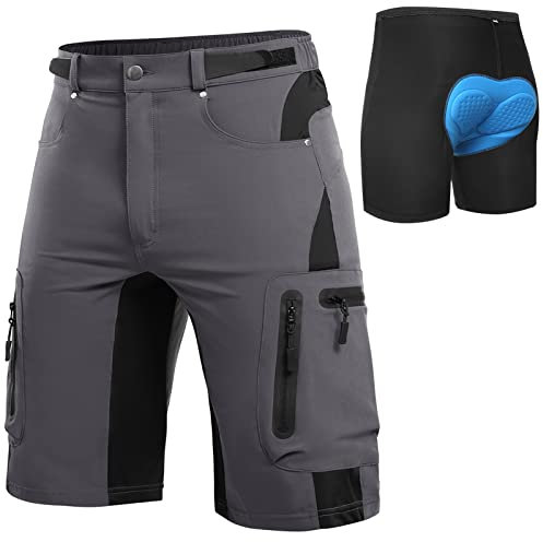 Cycorld MTB Hose Herren Radhose, Schnelltrocknend Mountainbike Hose Fahrradhose mit 4D Sitzpolster, Elastische Outdoor Sport Herren Radlerhose MTB Bike Shorts (Grau mit Unterwäsche, M)