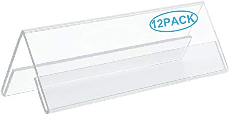 AITEE Acrylic 12 Pack Name Plates for Desks, 3x8.5 Clear Tent Name Plate Display for Office Conference, Reusable Name Tent Holder for Business Training Event
