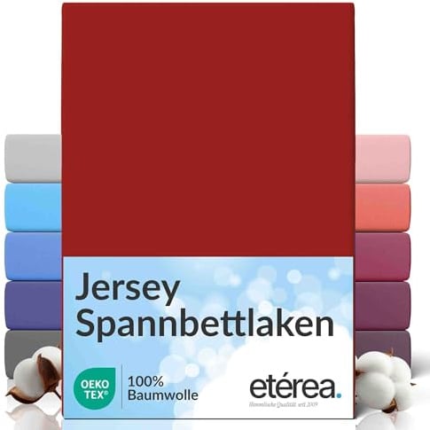 etérea Jersey Spannbettlaken 200x220-200x220 cm Kirsche bis 25cm Höhe | 100% Baumwolle Jersey Spannbetttuch · Rundumgummizug bis 25 cm Steghöhe · bügelfrei & pflegeleicht · OEKO-TEX Made in Green