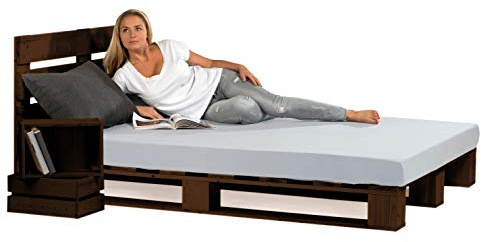 sunnypillow 160x200 cm Palettenbett mit Kopfteil Palisander Bett aus Paletten Palettenmöbel Fichte europalette Fichte Palisander Loft 80 90 100 120 140 160 180 200 220 240 x 200cm