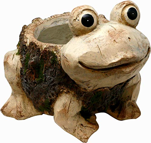 UDIG Pflanztopf Frosch, Magnesia, grau, 30 cm, Blumentopf Übertopf süßer Frosch Shabby rustikal Kunststein Kröte