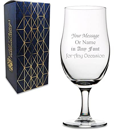 Personalised Engraved 13oz Draft Style Stemmed Beer Glass, Comes with Gift Box, Personalise with a Message or Name for Any Occasion. Engraved in The UK.