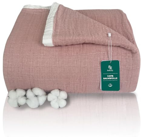 SE SOFTEXLY Kuscheldecke Baumwolle 100%, 4-lagige Weiche Kuscheldecke Musselin Tagesdecke, Bett-Überwurf Sommerdecke Sofadecke Wohndecke für Ganze Saison als Sofaüberwurf Orange Blanket 230x260cm