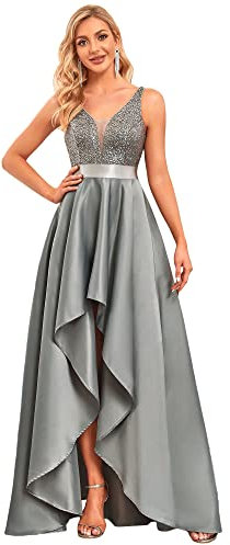 Ever-Pretty Asymétrique Robe de Soirée Bal Longue Femme Paillettes Col V Élégante Gris 40