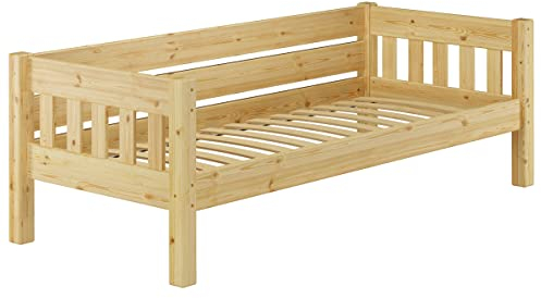 Erst-Holz Kieferbett Natur Einzelbett 90x200 Massivholz-Bettgestell Sofabett mit wählbarem Zubehör V-60.53-09, Ausstattung:Federleisten