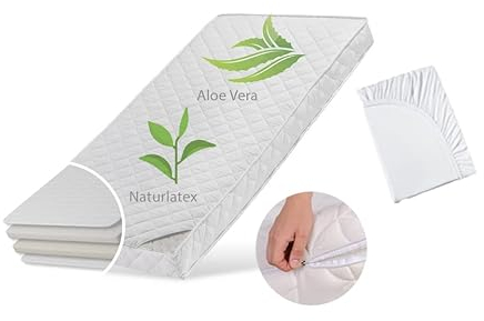 Kids Collective Kindermatratze 80x160 cm Latex Deluxe mit Aloe Vera-Bezug, Spannbettlaken und Zwei Härtegraden, 10 cm hoch, Kindermatratze 80 x 160 Matratze für Kinderbett, Körpergewicht bis 60kg