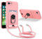 JMstore Coque Cordon de Collier Compatible avec iPhone 8/7/6/6s/SE 2020, 360°Anneau Support avec Fente Carte Protection de la caméra Silicone Case-Pink