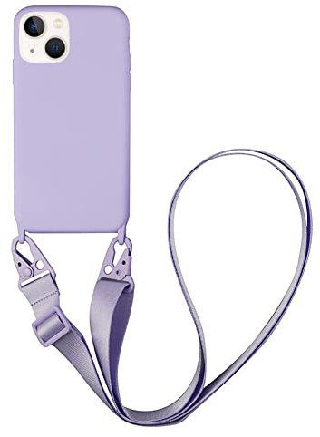 CQUUKOI Compatible with iPhone 12/12 Pro,Crossbody Phone Case with Lanyard Cute Soft Silicone Case with Adjustable Shoulder Strap Shockproof Protector Compatible with Women Girls Purple