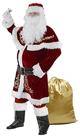 Mugoebu Weihnachtsmann Anzug Erwachsene Herren Weihnachtsmann Kostüm 7Pcs Deluxe Professionelle Samt Erwachsene Weihnachten Outfit Urlaub Cosplay Set (Red, XXL)