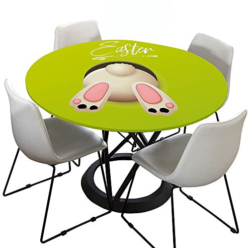 Morbuy Rund Tischdecke Elastisch, Ostern Lotuseffekt Abwischbar Rund Tischdecken Gedruckt Tischtuch für Küchen Garten Outdoor (Durchmesser 70cm,Osterhase)