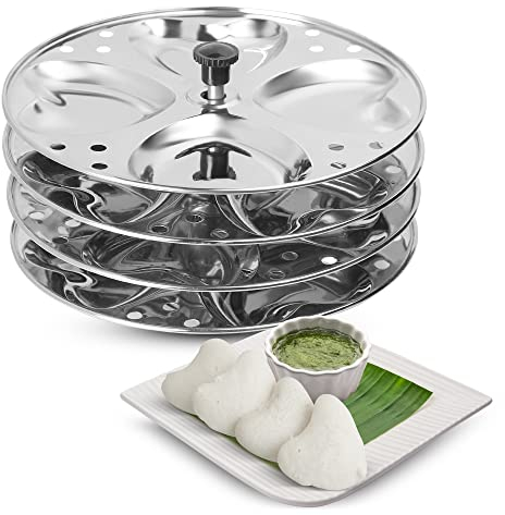 KSJONE Stainless Steel Idli Stand | 4-Plates Idli | Idli Preparation | Supreme Quality Food Grade Idli Stand | South Indian Idli Maker Makes | 16 Idlis (Heart)