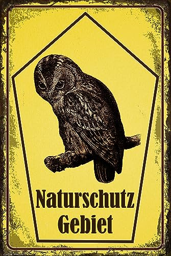 LUCKYLINDE - Wetterfestes Gartenschild für den Außenbereich, Blechschild - Hinweisschild: Naturschutzgebiet – 30 x 20 cm (Eule)