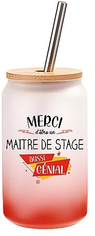 Planetee Verre Cocktail Merci Maitre de stage Génial | Idée Cadeau Verre à Eau avec Paille