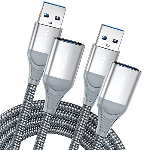 Teeaam USB 3.0 Extension Cable 2M+3M 2Pack,USB A Male to A Female Extender, USB Extension Lead Supports 5Gbps High Speed Data Transfer, Compatible with USB Disk Keyboard Mouse Hard Drive Printer,Grey