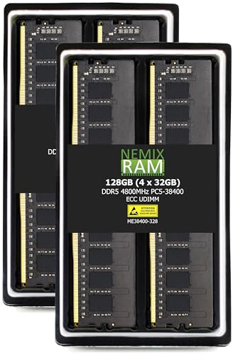NEMIX RAM 128GB (4X32GB) DDR5 4800MHZ PC5-38400 2Rx8 1.1V CL40 288-PIN ECC Unbuffered UDIMM Memory KIT