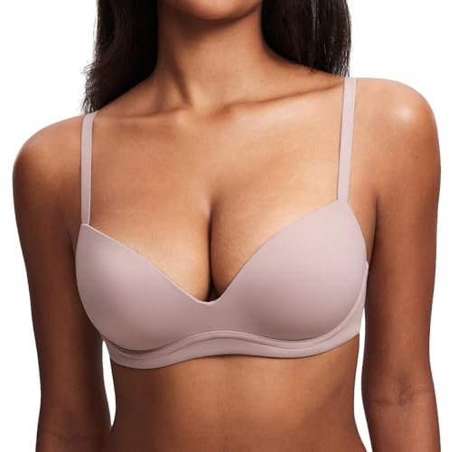 DOBREVA Women's Push Up Bra Plunge Wireless Comfortable T Shirt Padded Bras Sea Fog 34D