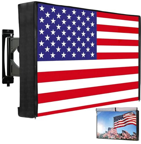 HOMEYA Outdoor TV Cover American Flag 48-50 Inch, 600D Heavy Duty Weatherproof TV Screen Protector, Waterproof Zipper Front Flap&Velcro Bottom, Outside Television Enclosure for LED LCD Flat Screen TV