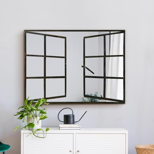 MirrorOutlet The Kirkby – Espejo de Pared Decorativo con Forma Rectangular de Metal rústico Efecto Ventana 39 x 29 Pulgadas (100 cm x 73 cm)