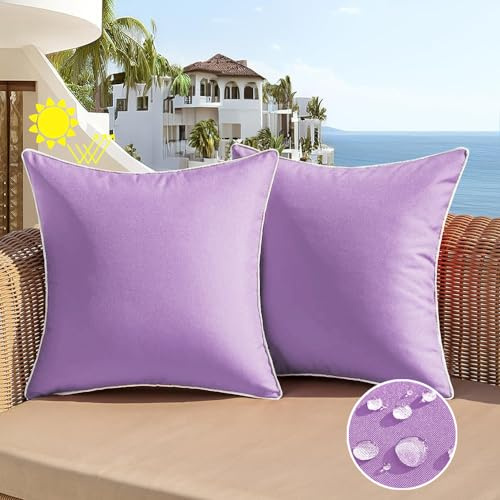 All Smiles Outdoor Waterproof Throw Pillow Covers 16x16 Set of 2 Purple Decorative Patio Tent Bed Sofa Living Room Furniture Sunbrella Cushion Cases Outside Decor for Couch Garden Bench Porch