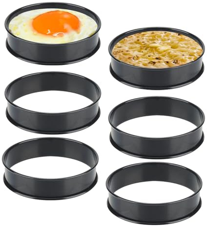 MUNGHOK 6 Stück Crumpet Ringe 10 cm, Runde Muffin Ringe Edelstahl, Doppelt Gerollte Backringe Dessertringe Crumpets Rings zum Backen