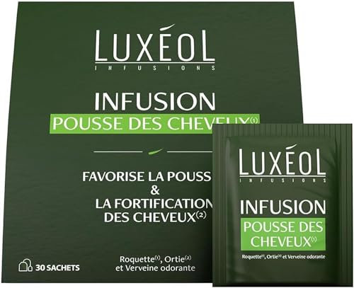 Luxéol - Aufguss für Haarwachstum (1) – Wachstum (1) & Stärkung (2) – 100% natürliche Formel – Rucola, Brennnessel, riechende Eisenkraut – Haarprogramm für 1 Monat – 30 Beutel