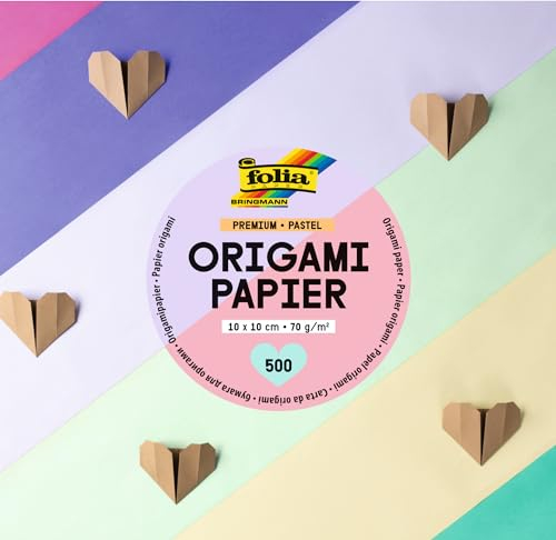 folia 89960 - Premium Faltblätter 70g/m², PASTELL, 10 x 10 cm, 500 Blatt in 10 verschiedenen Farben, zum Basteln, Verzieren und Dekorieren