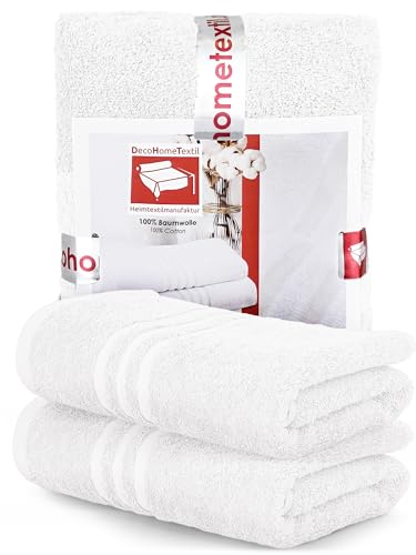 DecoHomeTextil Handtuch-Set 2 Handtücher 50 x 100 cm in Weiß aus 100% Baumwolle, hochwertig, kuschelweich und saugstark