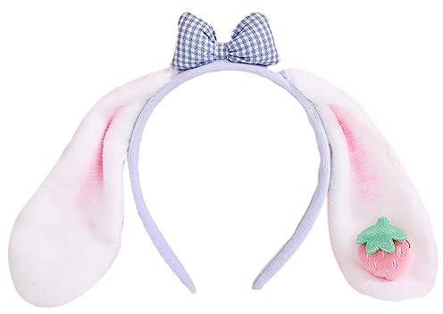 MUUYYI Cosplay-Hasenohren-Haarreif für Damen, Erdbeeren und Schleife, Dekor, Make-up-Stirnband zum Fotografieren, Haarband, süße Farbe