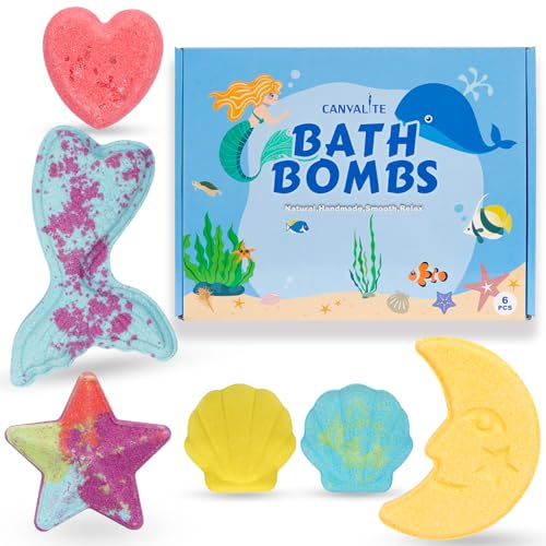 Canvalite Badekugel-Geschenk-Set, 6-teilig, Badekugeln für Kinder, Mädchen, bunte Seifenblasen, natürliches und sanftes Sprudel-Spa-Set, erzeugt einen Regenbogen-Spezialeffekt, Weihnachtsgeschenke für