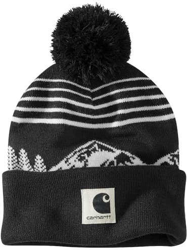 Carhartt Herren 106335 Knit Pom Mountain Beanie, Schwarz, Einheitsgröße