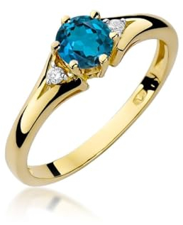 Lumari Gold - Verlobungsring Damen Ring Gold 585 Echtgold 14k Gold mit natürlichem Diamanten Damen Solitär Versprechen Ring London Blue Topas Edelstein - Ringe Frauen - Gelbgold